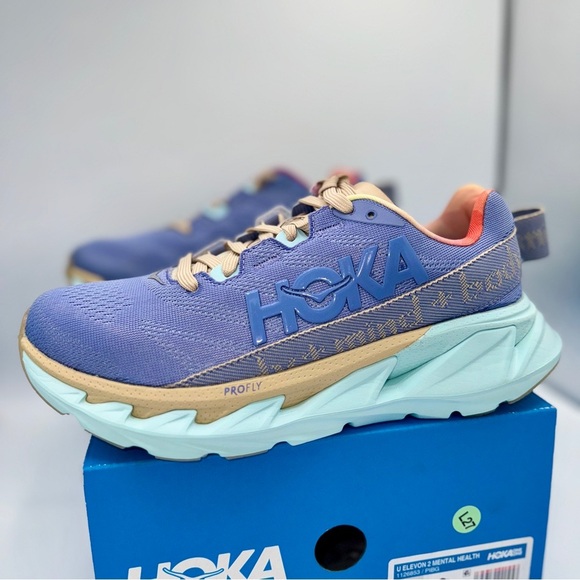 Hoka Shoes - NWT Hoka Elevon 2 Running Shoes Mental Health Sneakers Unisex Purple Blue Glass​